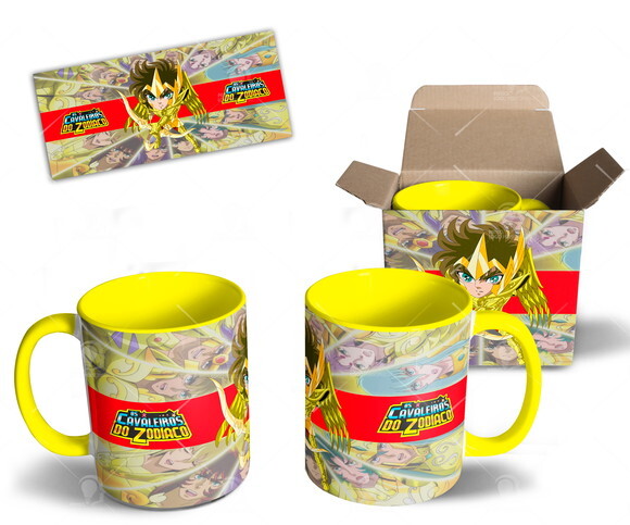 Caneca Coleção Cavaleiros de Ouro Signo Sagitário + Caixa