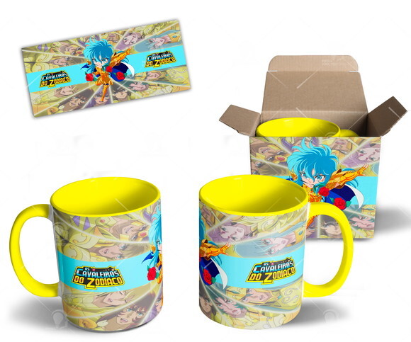 Caneca Coleção Cavaleiros de Ouro Signo Peixes + Caixa