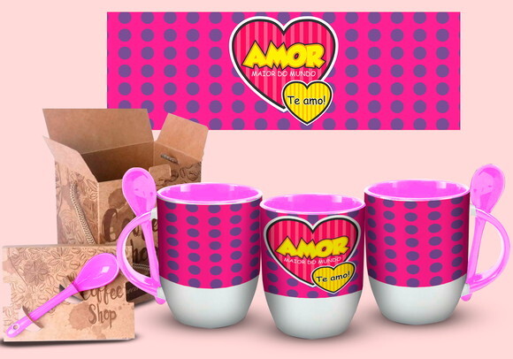 Caneca Com Colher Personalizada Amor Maior do Mundo Te Amo!!