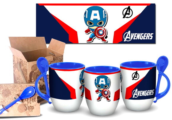 Caneca Com Colher Personalizada Capitão América VIngadores