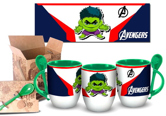 Caneca Com Colher Personalizada Hulk VIngadores Marvel