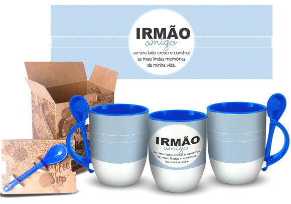 Caneca Com Colher Personalizada Irmão Meu Amigo + Caixinha