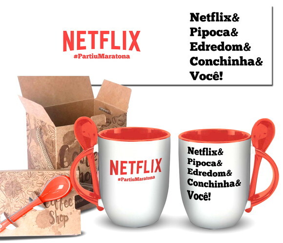 Caneca Com Colher Personalizada Netflix Frases...+ Cx 02