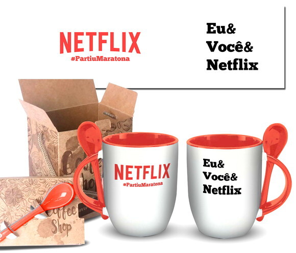 Caneca Com Colher Personalizada Netflix Frases...+ Cx 05