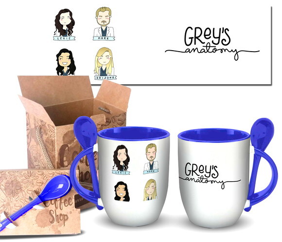 Caneca Com Colher Personalizada Série Greys Anatomy+ Caixa