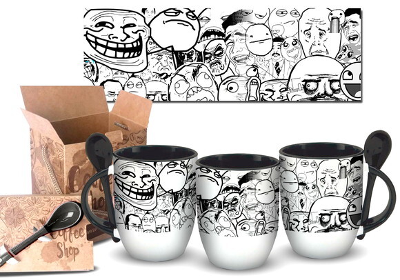 Caneca Com Colher Personalizado Memes Emoticons Funny!!!+ Cx
