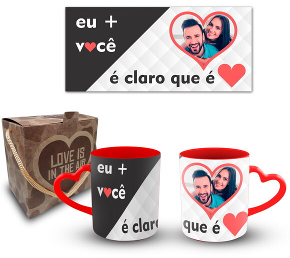 Caneca Coração Eu + Você é Amor com Foto + Caixinha 1 unidad