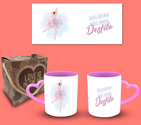 Caneca Coração Personalizada Profissão Bailarina + Cx #7