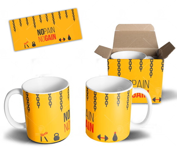 Caneca Crossfit no pain no gain Academia + Caixinha - Mod 02