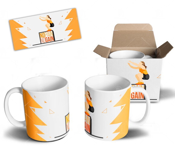 Caneca Crossfit no pain no gain Academia + Caixinha - Mod 03