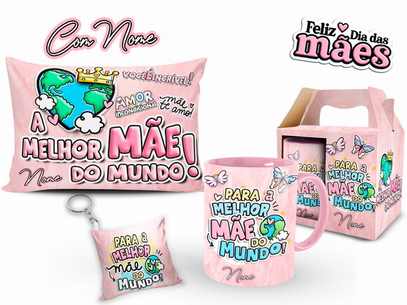Caneca Dia das Mães Melhor Mãe + Kit Personalizado com Nome