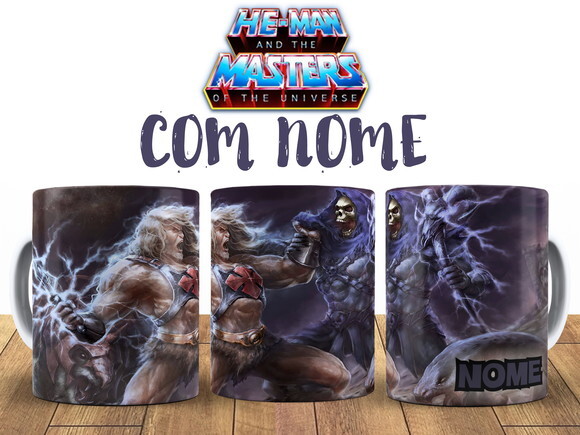 Caneca Desenho He-man vs Esqueleto com Nome