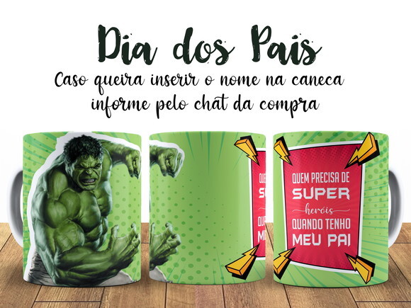 Caneca Dia dos Pais Heróis Hulk + caixinha