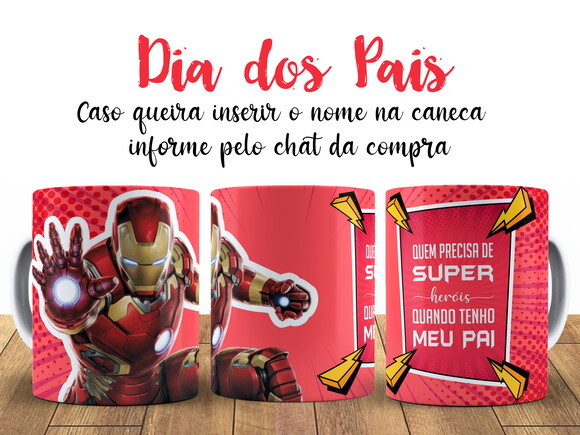 Caneca Dia dos Pais Heróis Homem de Ferro + Caixinha