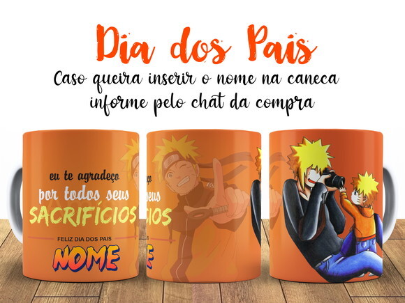 Caneca Dia dos Pais Naruto com Nome + Caixinha