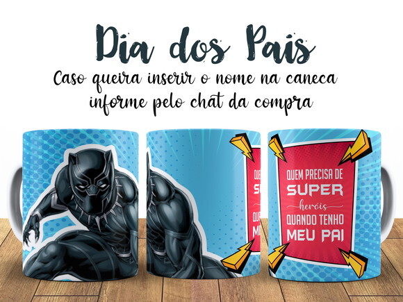 Caneca Dia dos Pais Heróis Pantera Negra + Caixinha