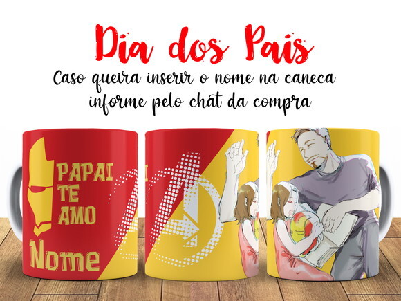 Caneca Dia dos Pais Homem de Ferro com Nome + Caixinha