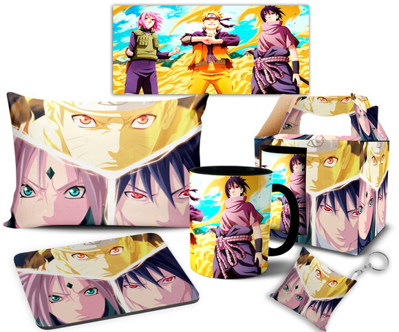 Caneca E Almofada + Kit Personalizado Naruto Sasuke Sakura
