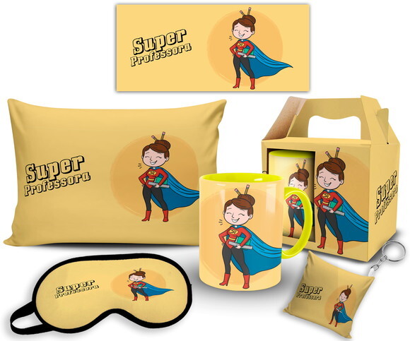 Caneca E Almofada + Kit Personalizado Super Professora + Cx
