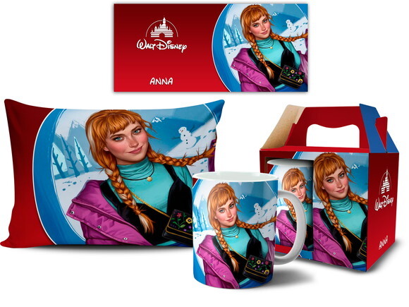 Caneca E Almofada Disney Princesa Frozen Anna + Caixa