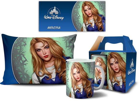 Caneca E Almofada Disney Princesa Moderna Aurora + Caixa