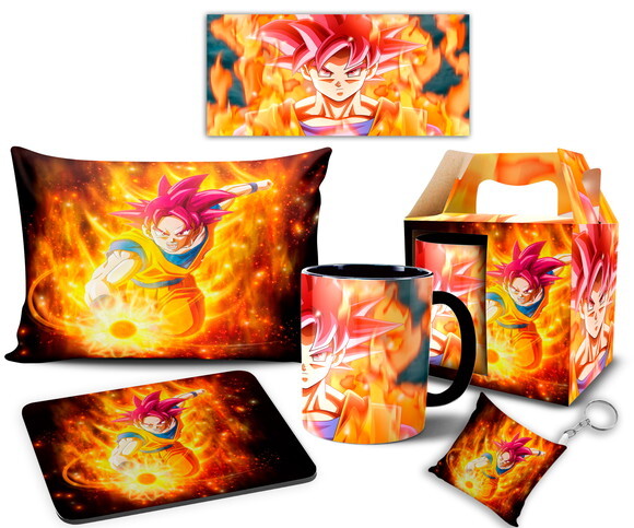 Caneca E Almofada Dragon Ball Super Goku deus Sayajin + KIT