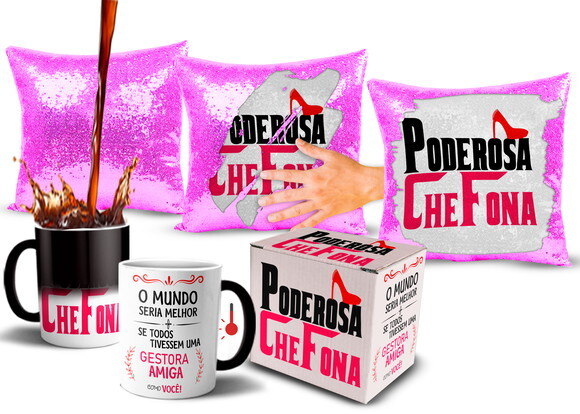 Caneca E Almofada Mágica Poderosa Chefona + Caixinha