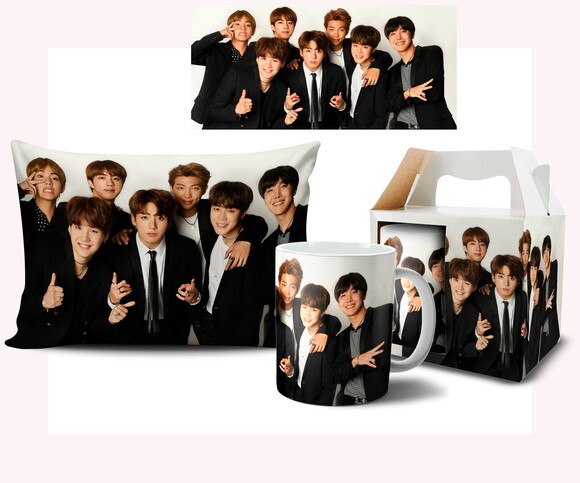 Caneca E Almofada Personalizada Bts Kpop + Caixinha