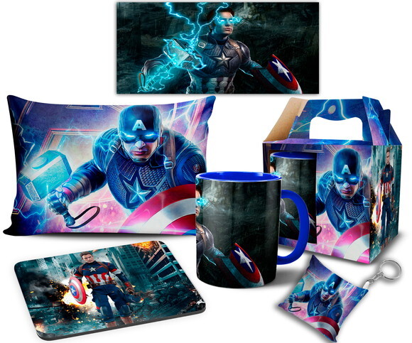 Caneca E Almofada Vingadores Capitão América + Kit Caixinha
