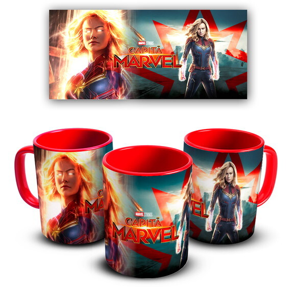 Caneca E Almofada Vingadores Capitã Marvel + Super Kit