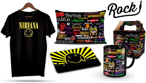 Caneca e Camiseta + Kit Bandas de Rock Nirvana -Md 01