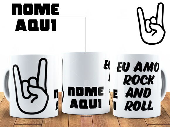 Caneca Eu amo Rock and Roll Personalize com seu Nome
