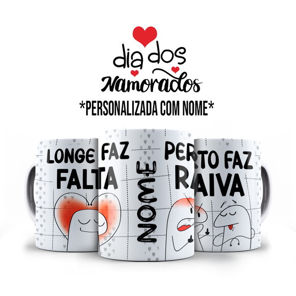 Caneca Flork Namorados Longe Faz Falta com Nome