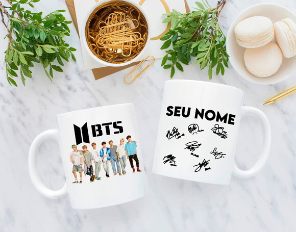 Caneca Grupo BTS K-POP com Nome Personalizado