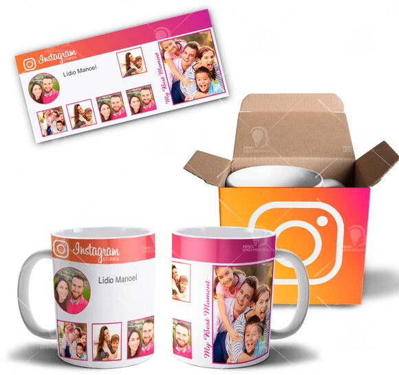 Caneca Instagram personalizada Foto frases + Caixinha