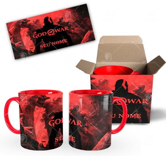 Caneca Jogo God Of War Kratos com Nome + Caixinha - Mod 003