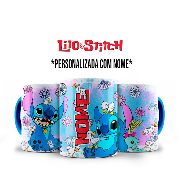 Caneca Lilo Stitch+ Kit Agenda com Nome Personalizado