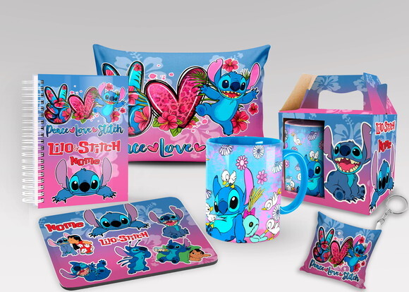 Caneca Lilo Stitch+ Kit Agenda com Nome Personalizado