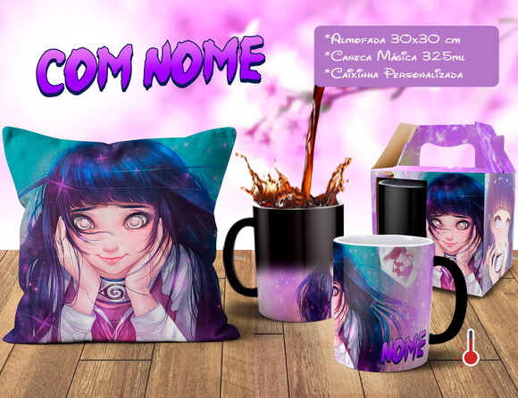 Caneca Mágica + Almofada Hinata Hyuga com Nome