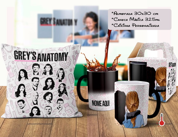 Caneca Mágica + Almofada Greys Anatomy com Nome