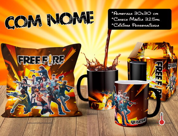 Caneca Mágica + Almofada Free Fire com Nome