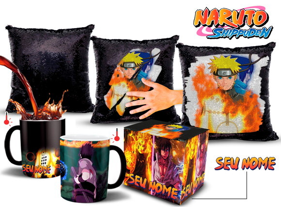 Caneca Mágica + Almofada Mágica Naruto e Sasuke vs Madara
