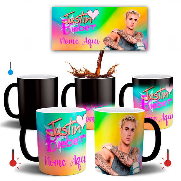 Caneca Mágica + Almofada Justin Bieber com Nome