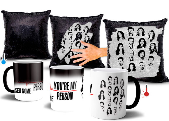 Caneca Mágica + Almofada Mágica Série Greys Anatomy com Nome