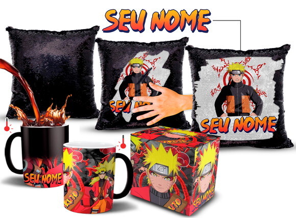 Caneca Mágica + Almofada Mágica Naruto Shippuden seu Nome