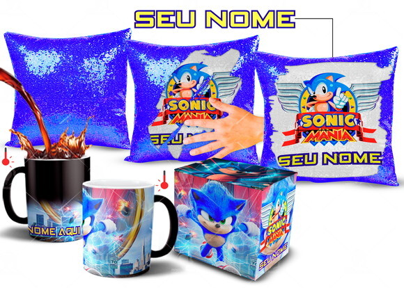Caneca Mágica + Almofada Mágica Sonic com seu Nome