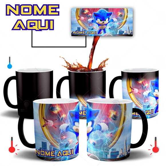 Caneca Mágica + Almofada Mágica Sonic com seu Nome