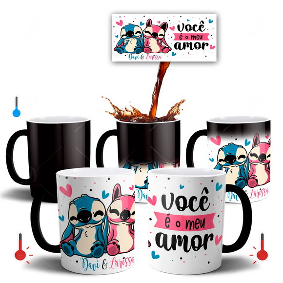 Caneca Mágica + Almofada Presente Casal Namorados com Nomes