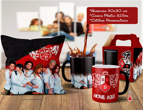 Caneca Mágica + Almofada RBD Rebelde Personalize com Nome