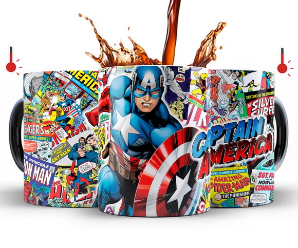 Caneca Mágica + Azulejo Personalizado Capitão América Marvel